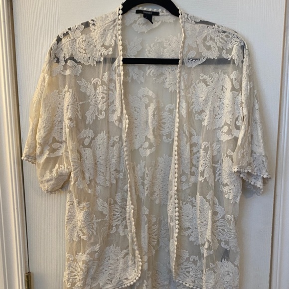 Boho Forever 21 White Lace Kimono Blouse - Picture 5 of 5